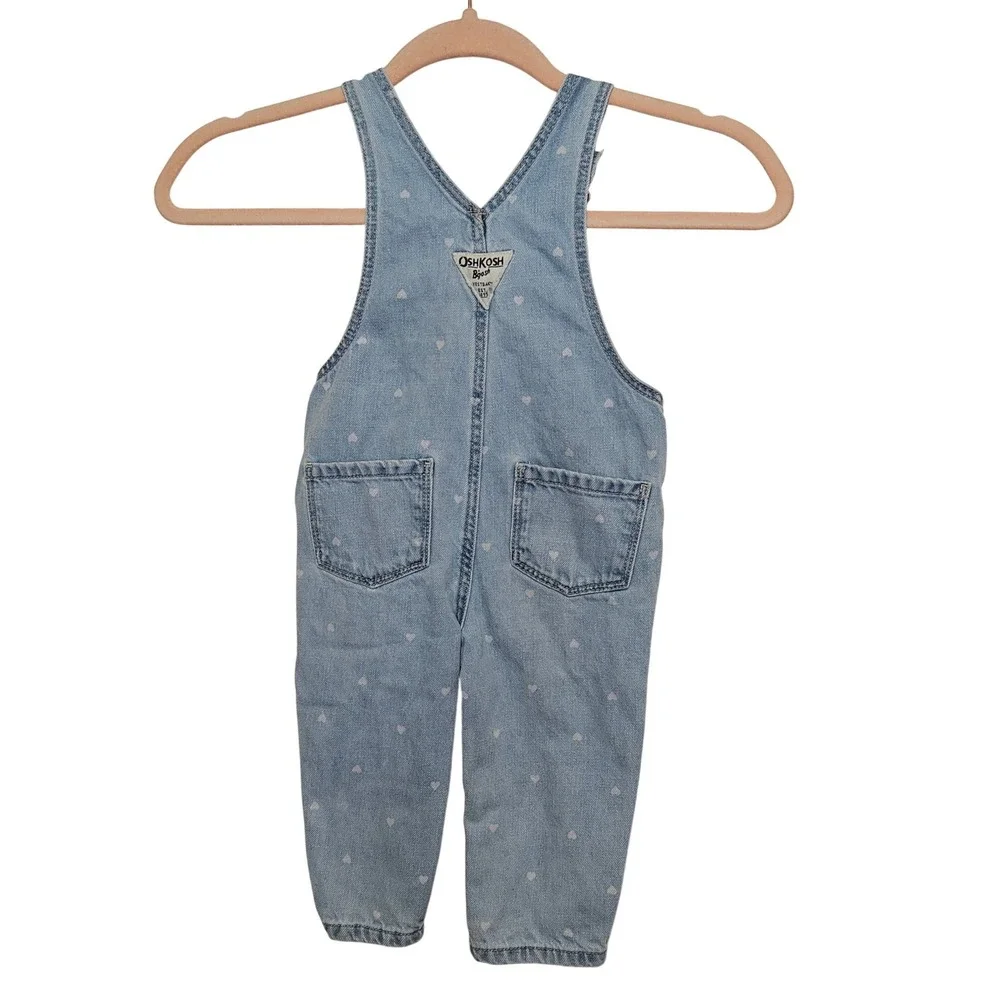 OshKosh Bgosh Baby Girls Heart Print Denim Overalls‎ Light Wash 12M Vestbak